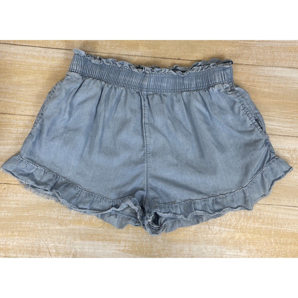 Aerie Ruffle Chambray Pull-On Shorts Size M Pockets